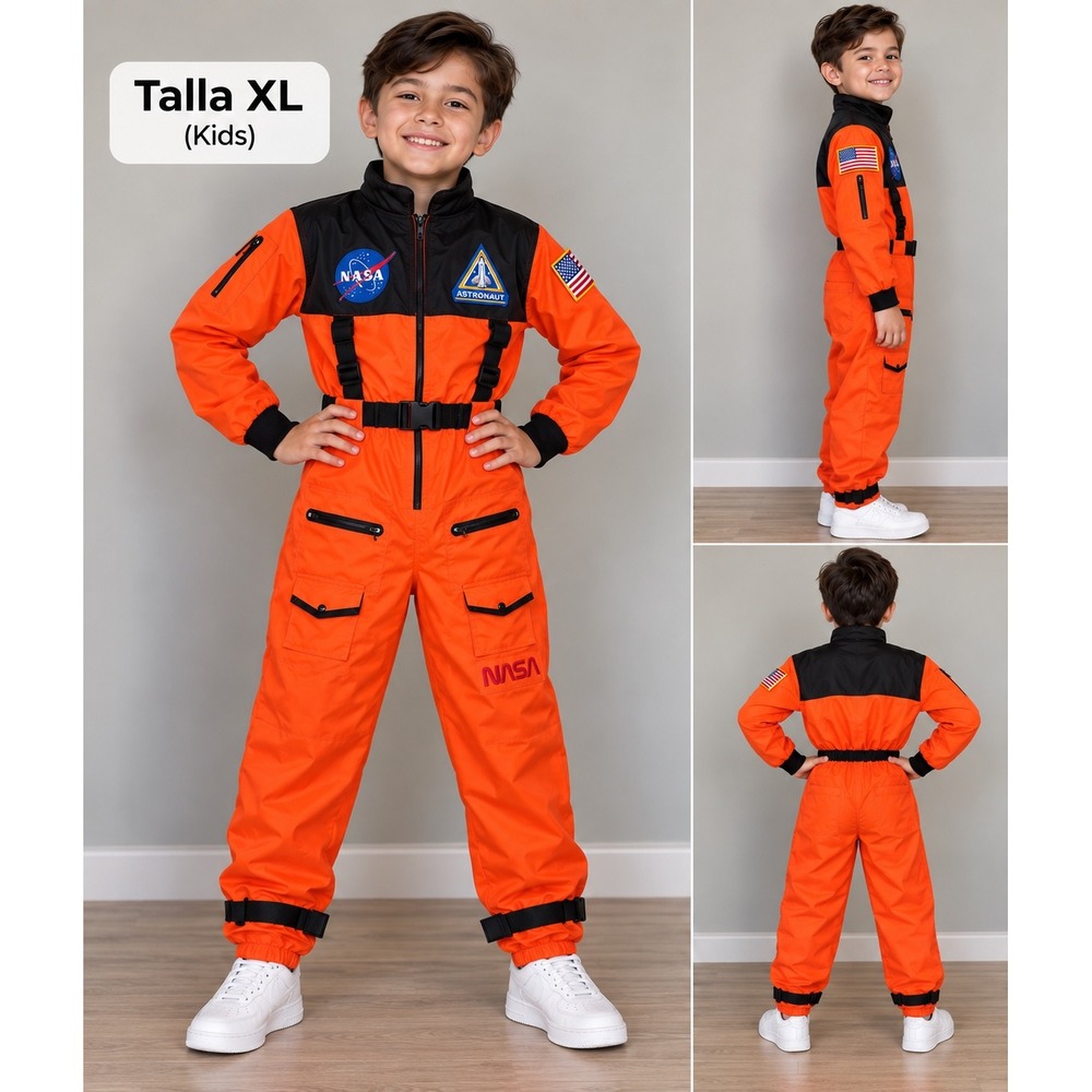 NASA Astronaut Flight Suit Costume Kids XL Orange Space Jumpsuit Halloween